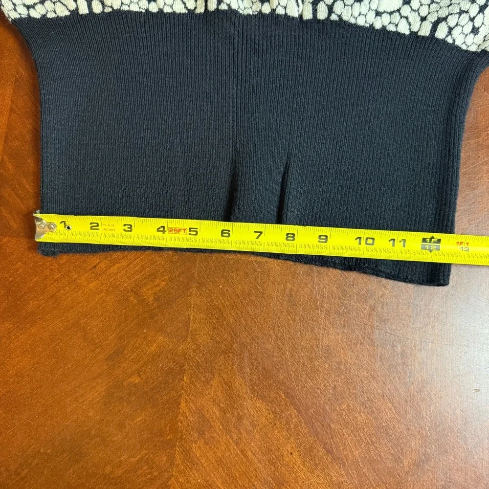 Vintage 80s Ossi Wool‎ Blend Sweater M Abstract Knit Mock Neck Black White read